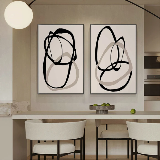 Eternal Flow Black Line Abstract Painting Set Set of 2
