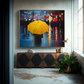 Yellow Umbrella Night Rain Painting
