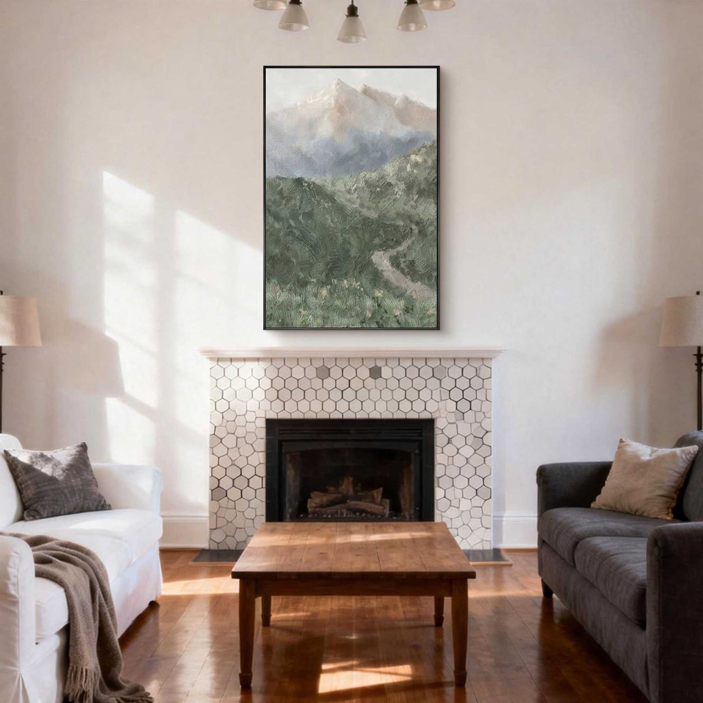 Misty Peaks Valley Impasto Landscape Painting