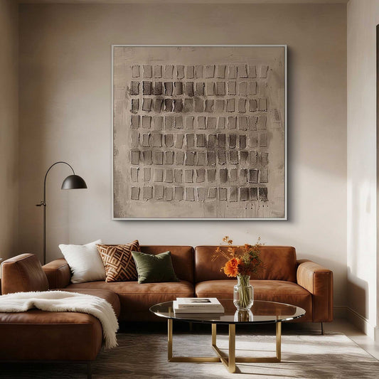 Neutral Grid Textured Abstract Canvas Art