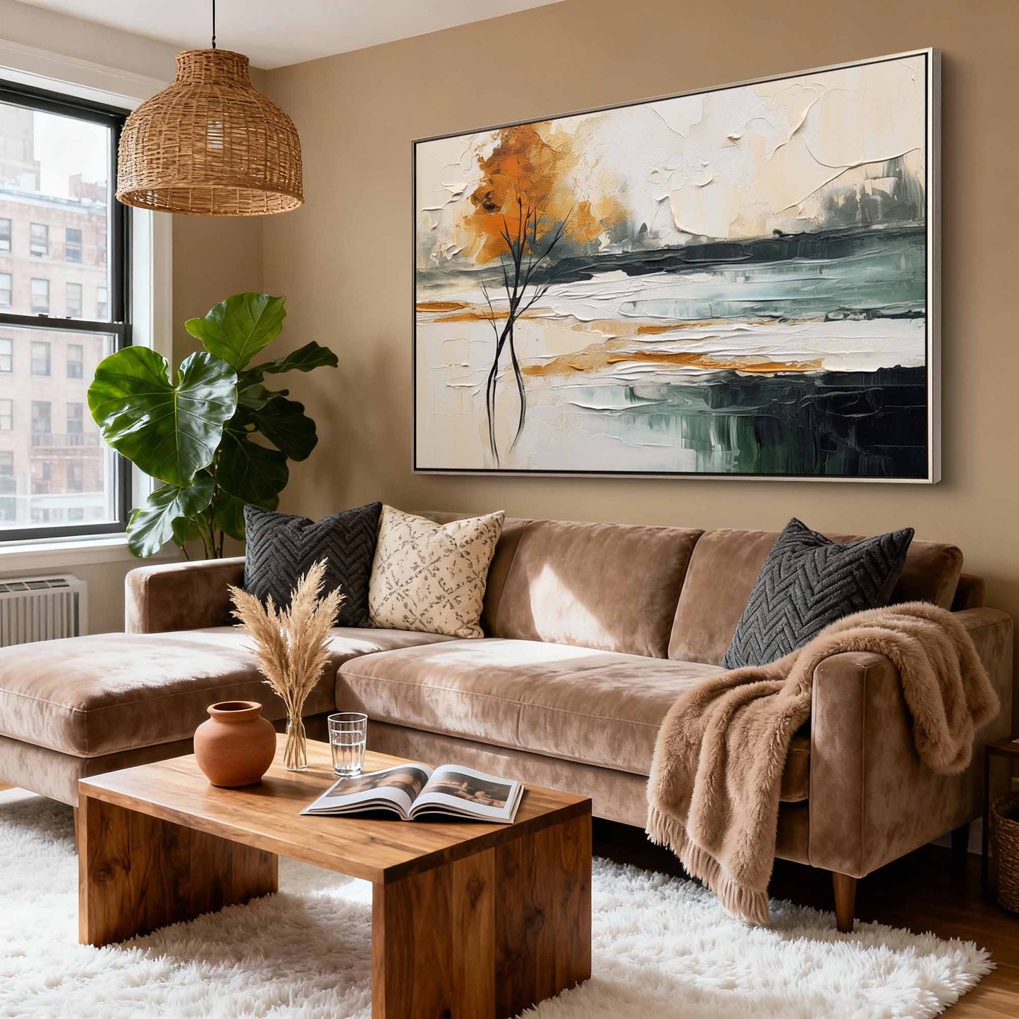 Amber Solitude Landscape Impasto Canvas Art
