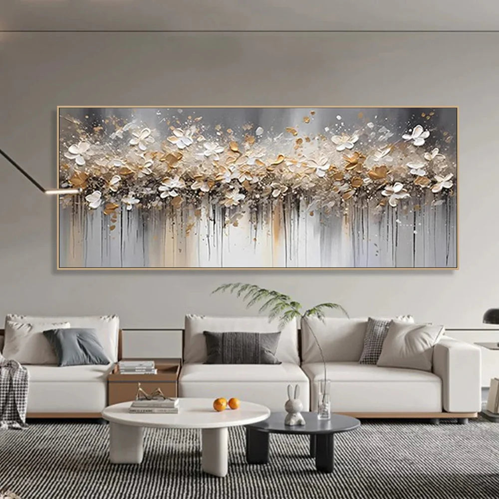 Golden Drift Blossom Abstract Painting