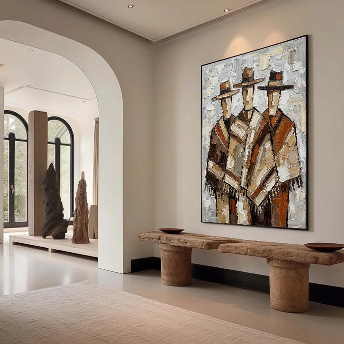 Heritage Trio – Earth Tone Textured Figurative Painting
