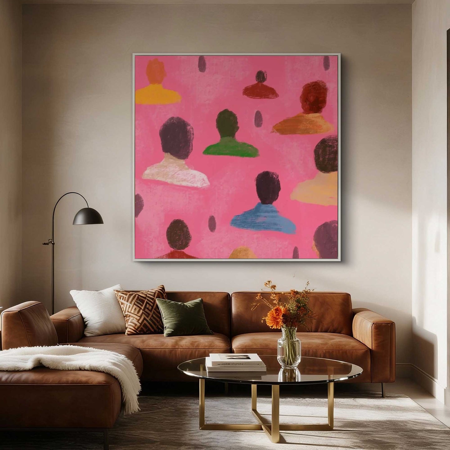 Crowd on Pink Abstract Painting