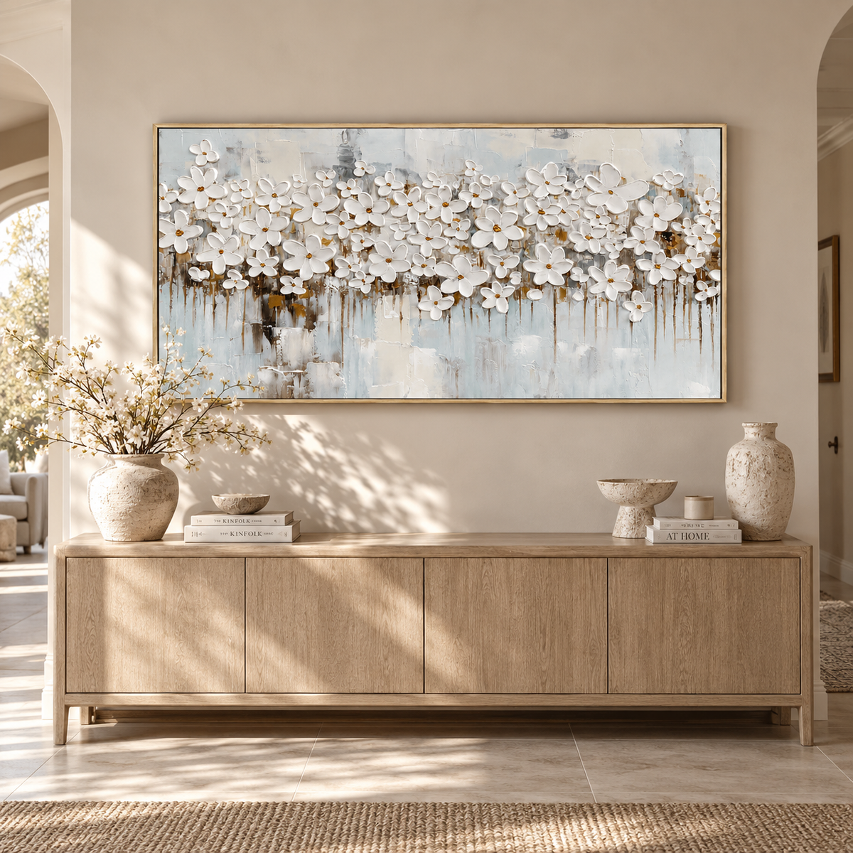 Soft Petal Drift White Floral Abstract Painting