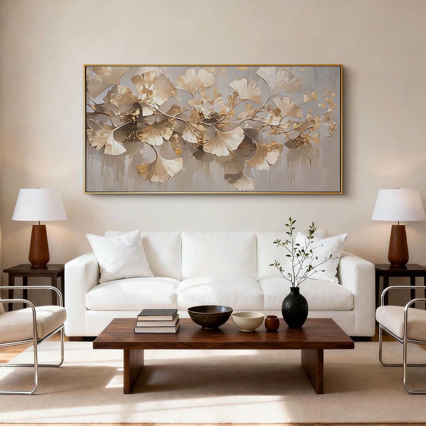 Gilded Ginkgo Branch Abstract Painting