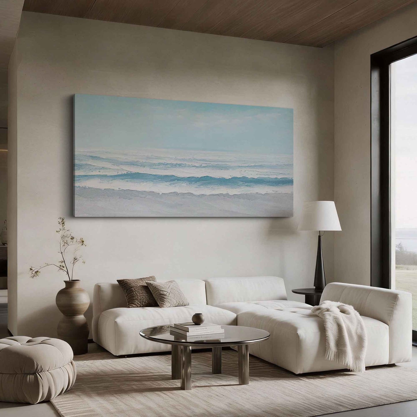 Soft Blue Calm Shore Textured Painting
