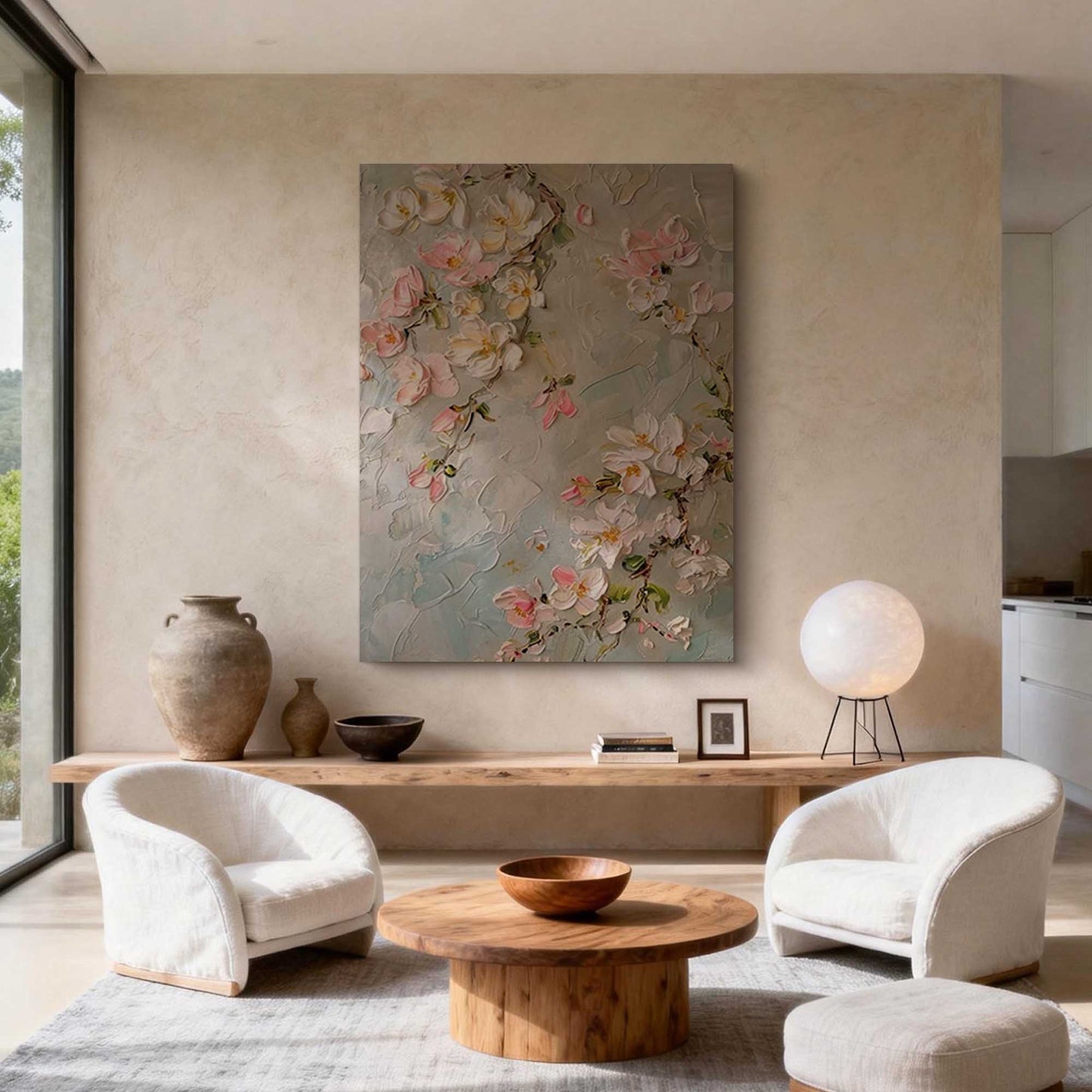 Blush Bloom Magnolia Impasto Floral Oil Painting