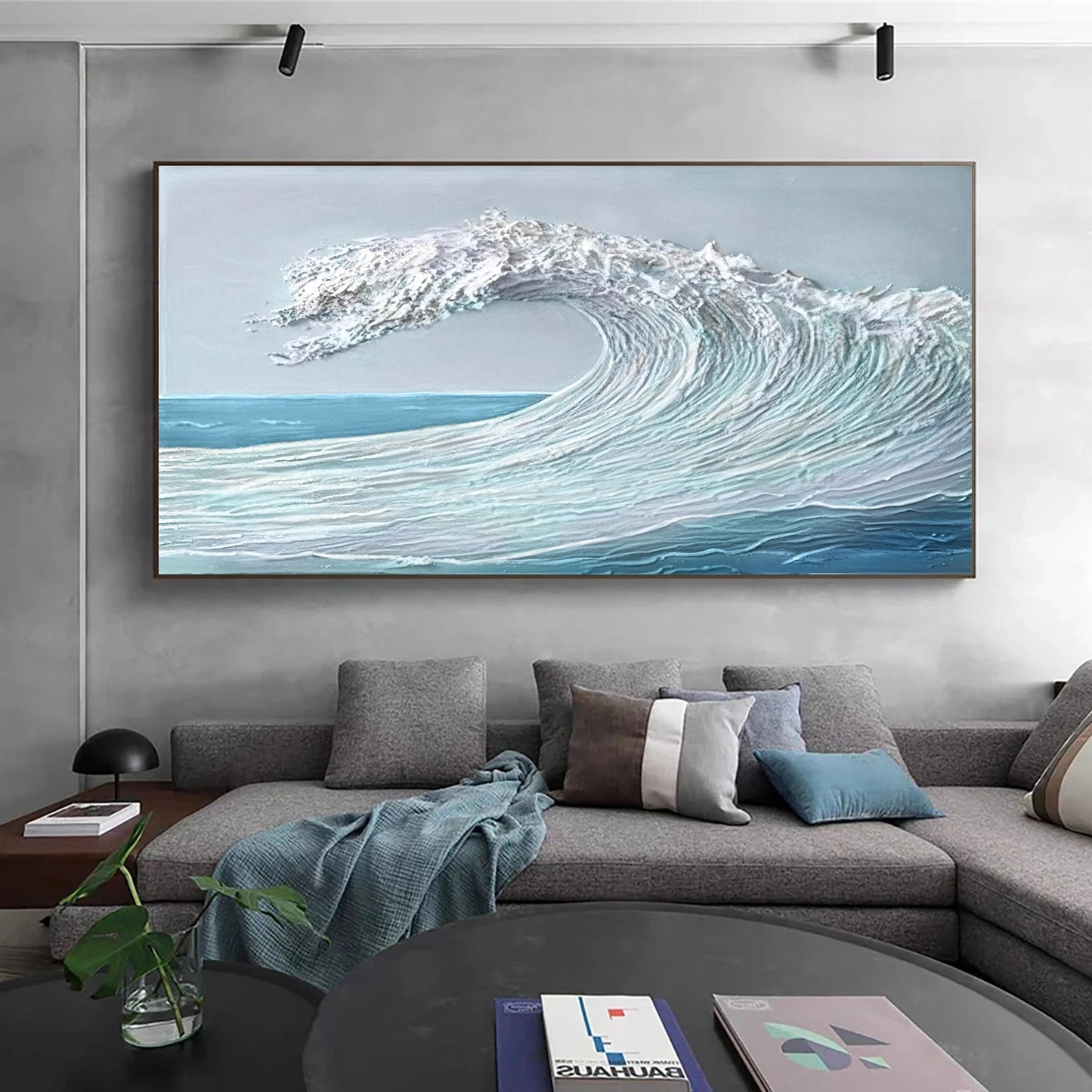 Silver Crest-Textured Ocean Wave Painting