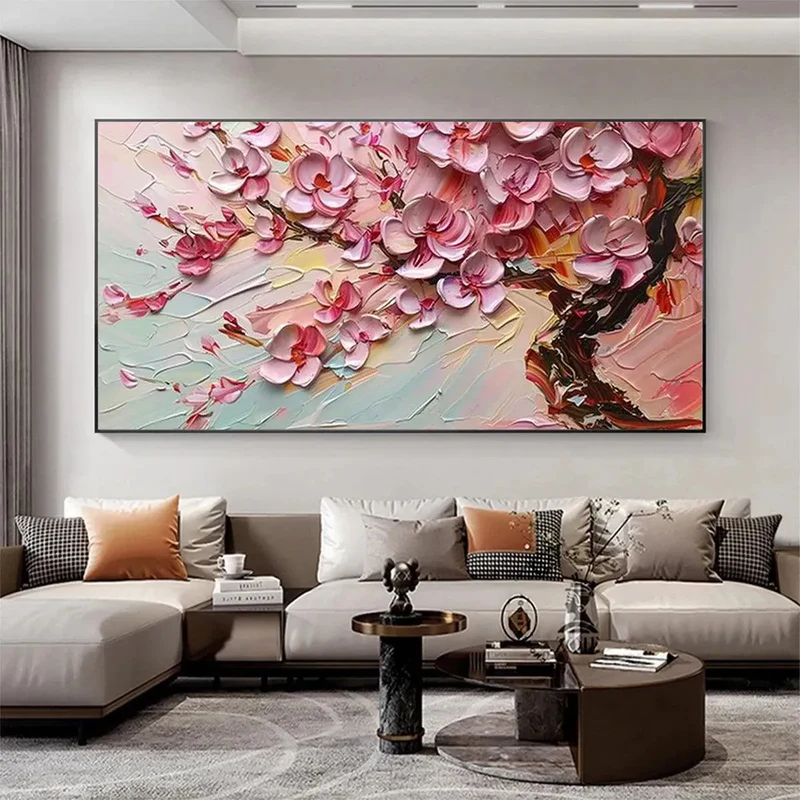 Pink Cherry Flower Textured Painting