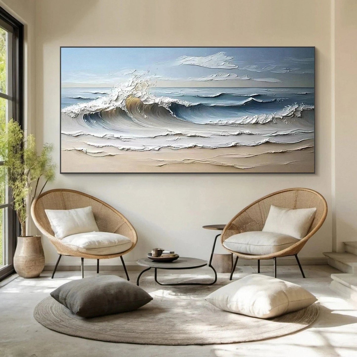 Golden Wave-Beige Textured Ocean Painting