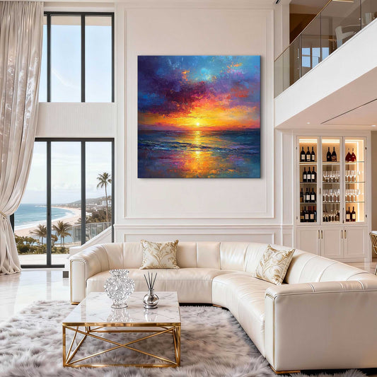 Aurora Tide Sunset Ocean Impasto Oil Painting