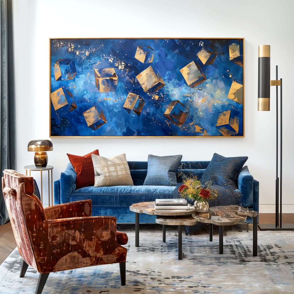 Blue and Gold Abstract Painting #ART37