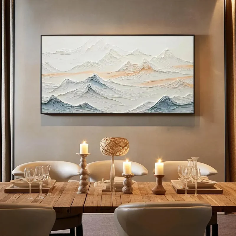 Silent Peaks Textured Mountain Painting