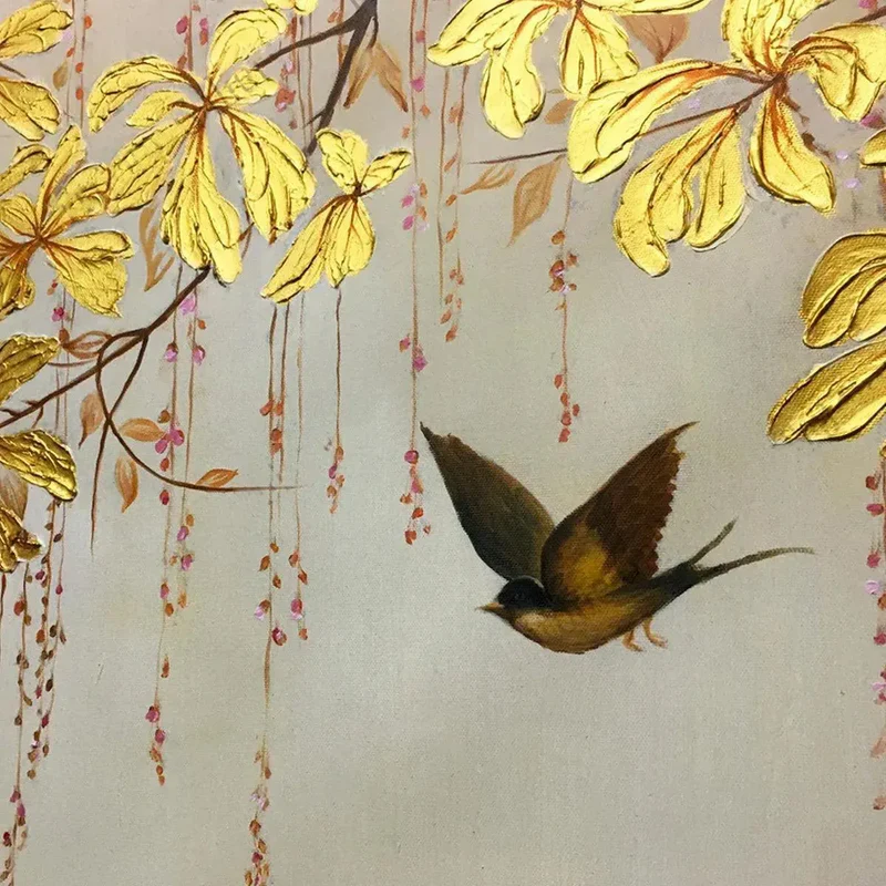 Birds and Vine Textured Painting