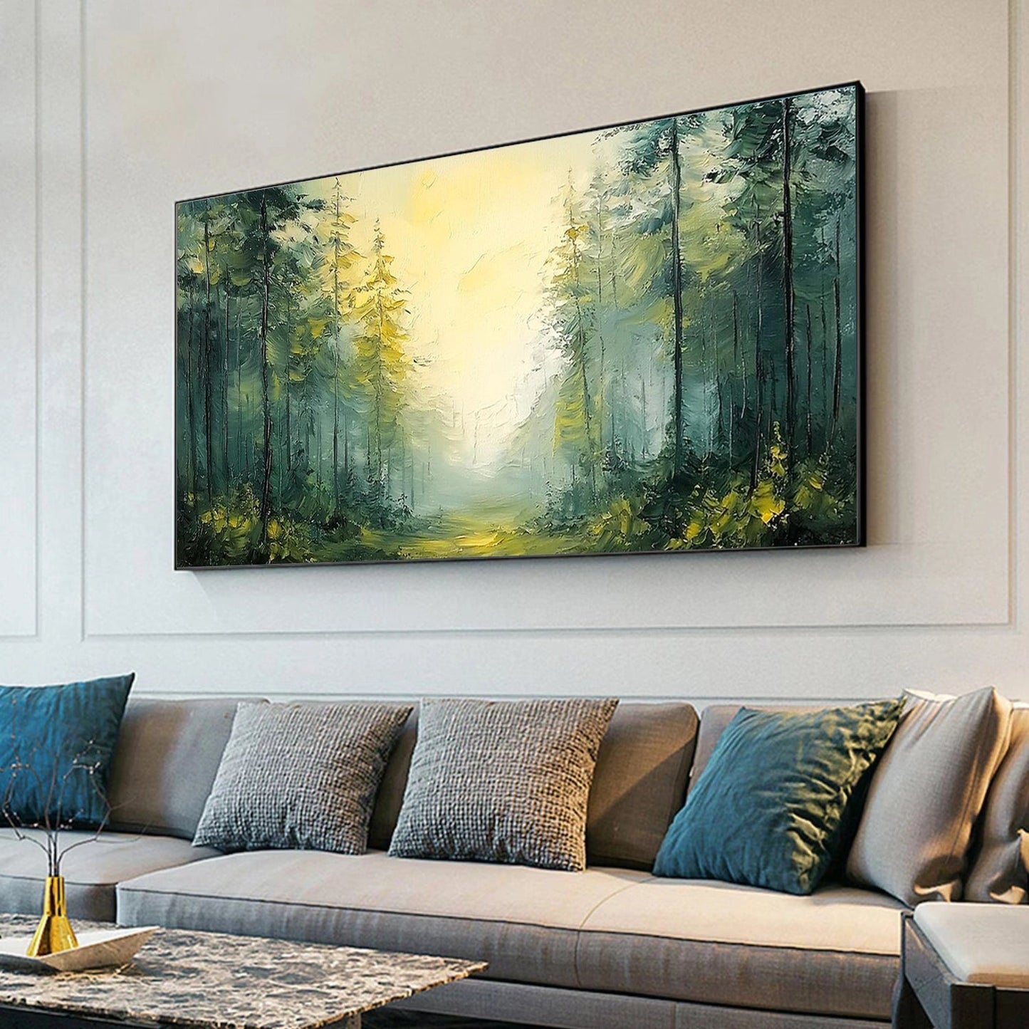 Sunlit Green Haven Forest Painting