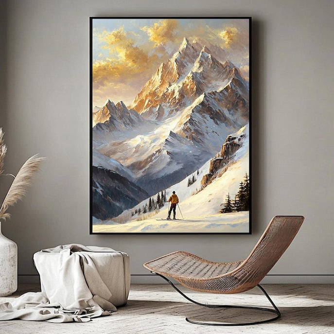 Golden Summit Snow Mountain Landscape Painting