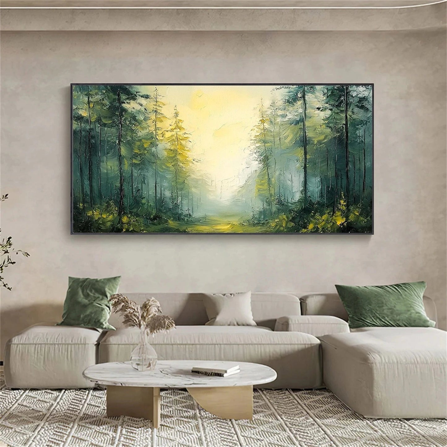 Sunlit Green Haven Forest Painting