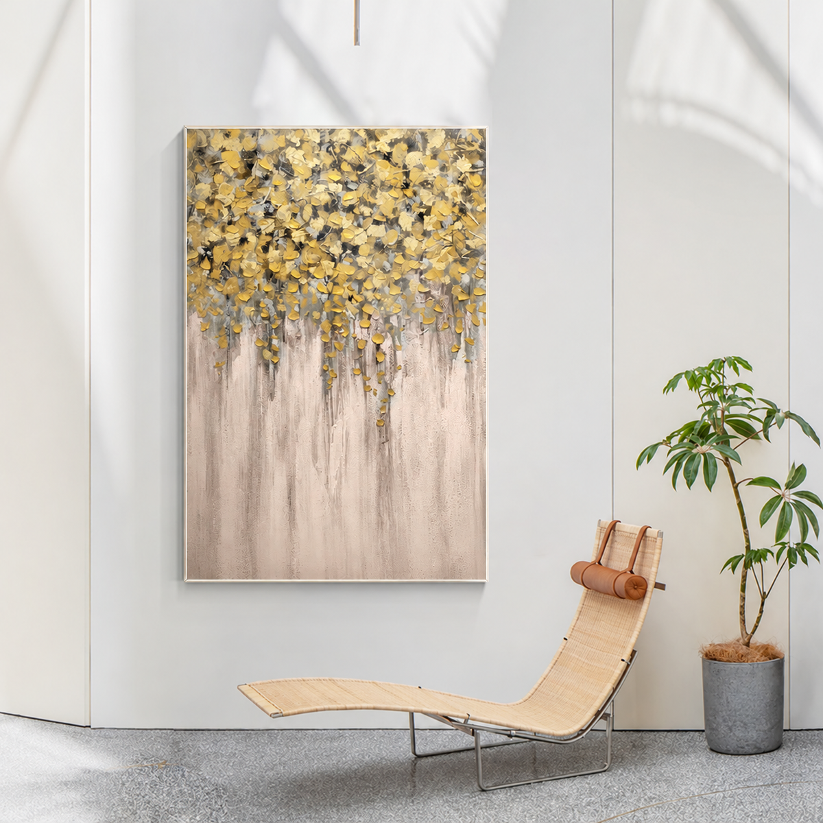 Golden Cascade Botanical Abstract Painting