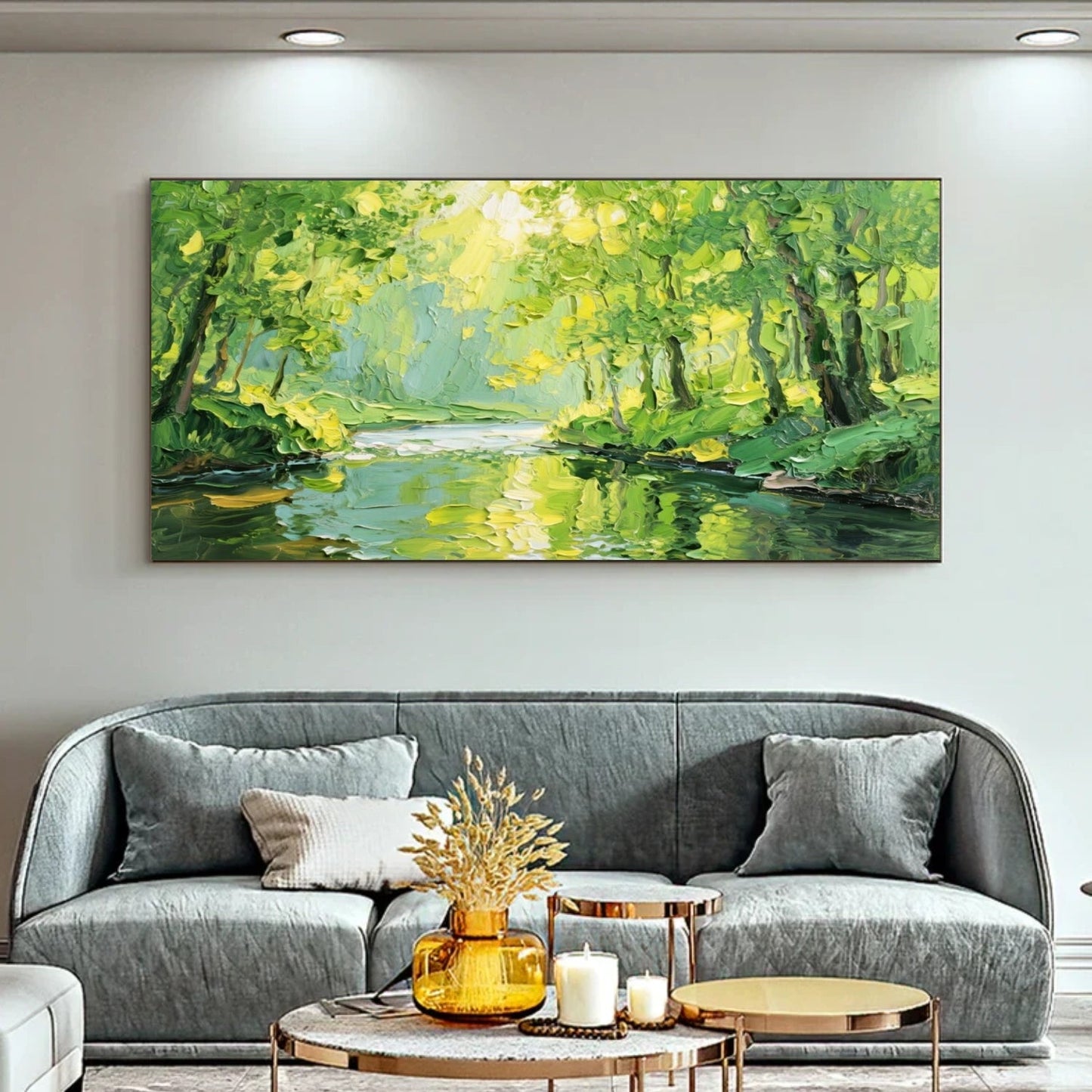 Sunlit Grove River Abstract Painting
