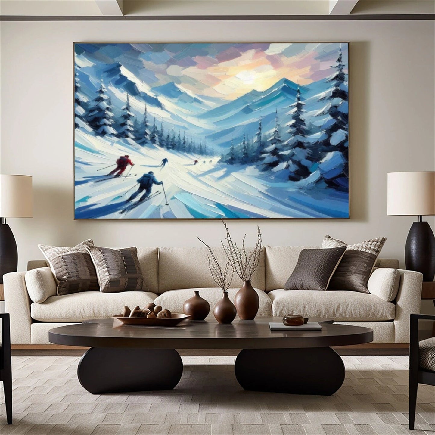 Sunlit Ski Slope – Winter Mountain Landscape Painting