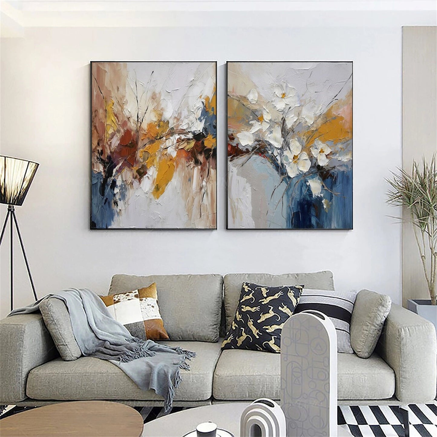 Set of 2 Autumn Whisper Diptych Abstract Painting