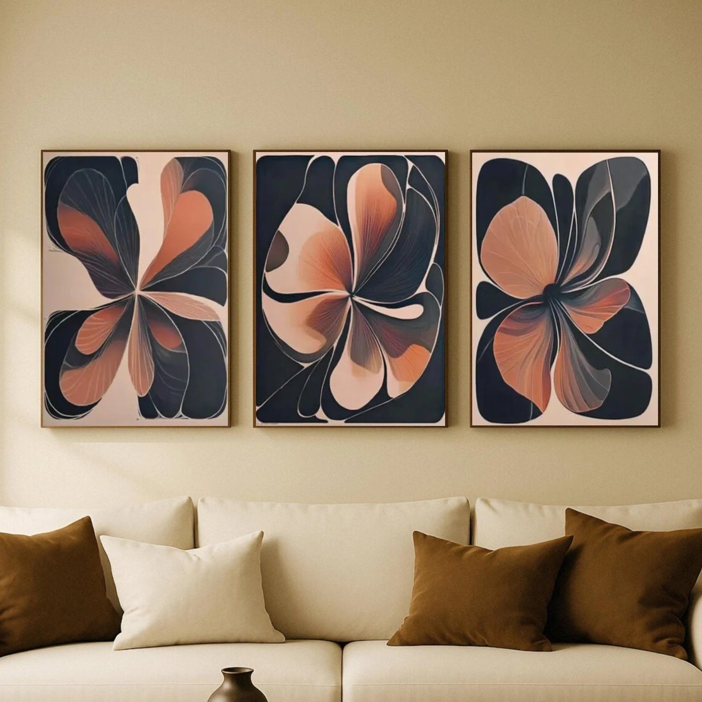 Amber Petal Flow Abstract Painting Set of 3
