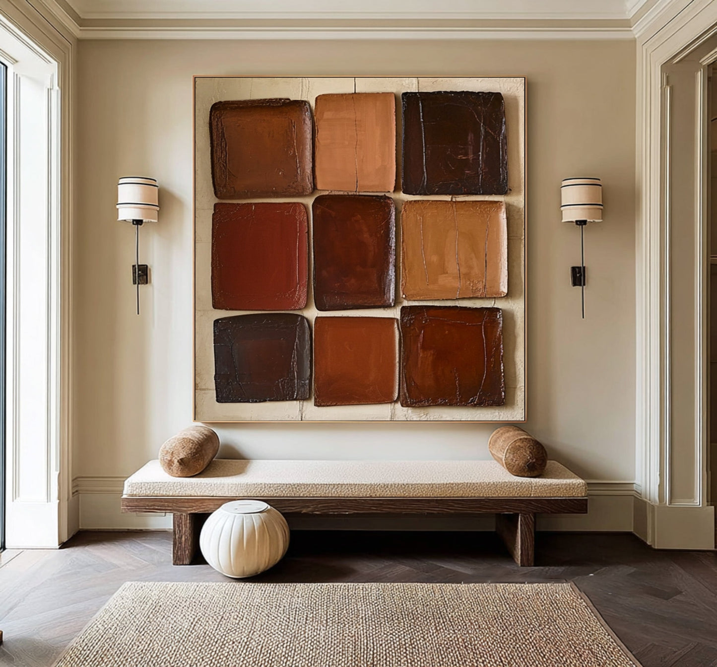Caramel Nine-Block Textured Abstract Painting