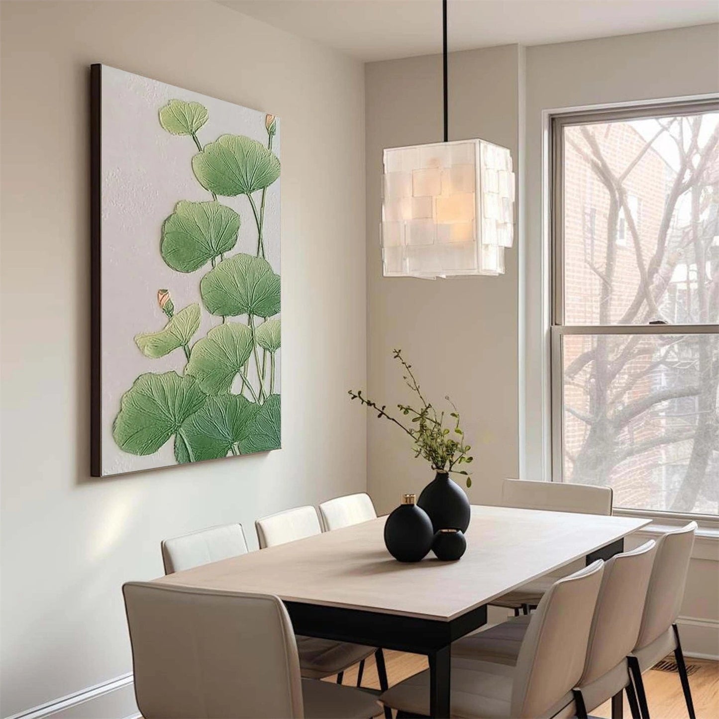 Verdant Zen Lotus Leaf Painting