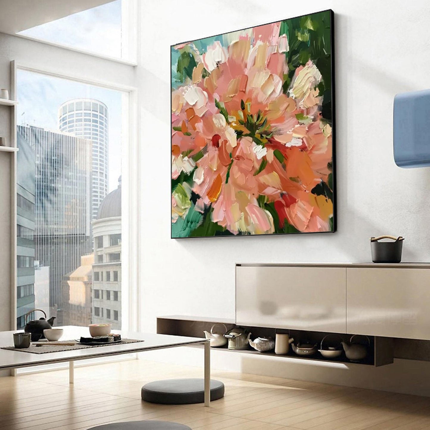 Sunlit Peach Bloom Floral Painting