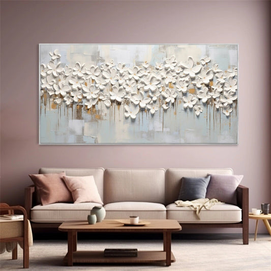 Soft Petal Drift White Floral Abstract Painting