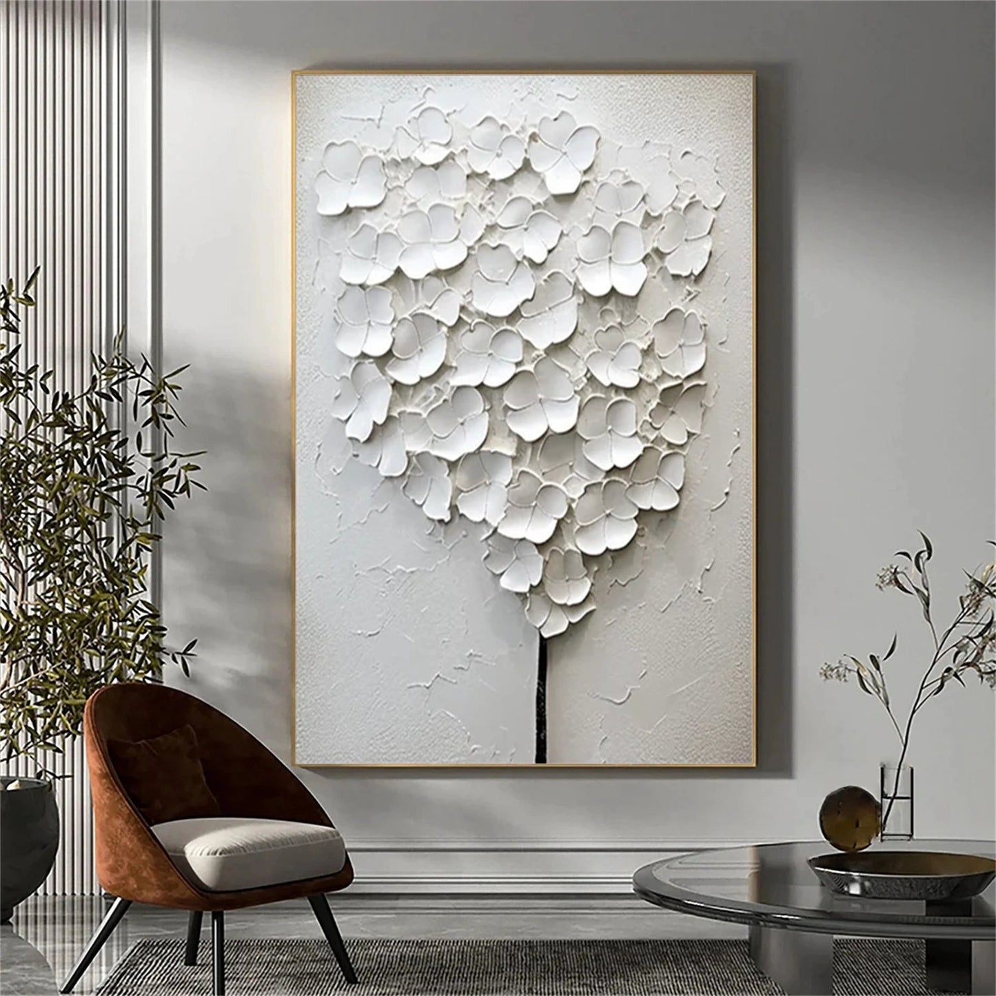 Silent Ivory Blossom Abstract Painting