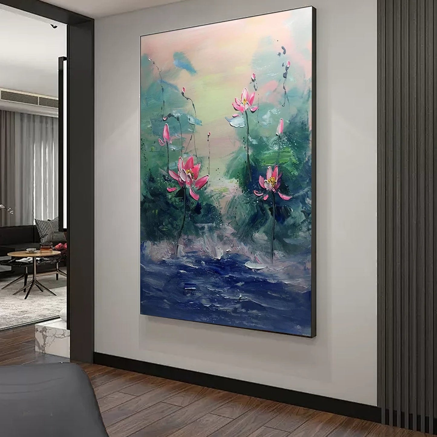 Mist Bloom Pink Lotus Abstract Painting