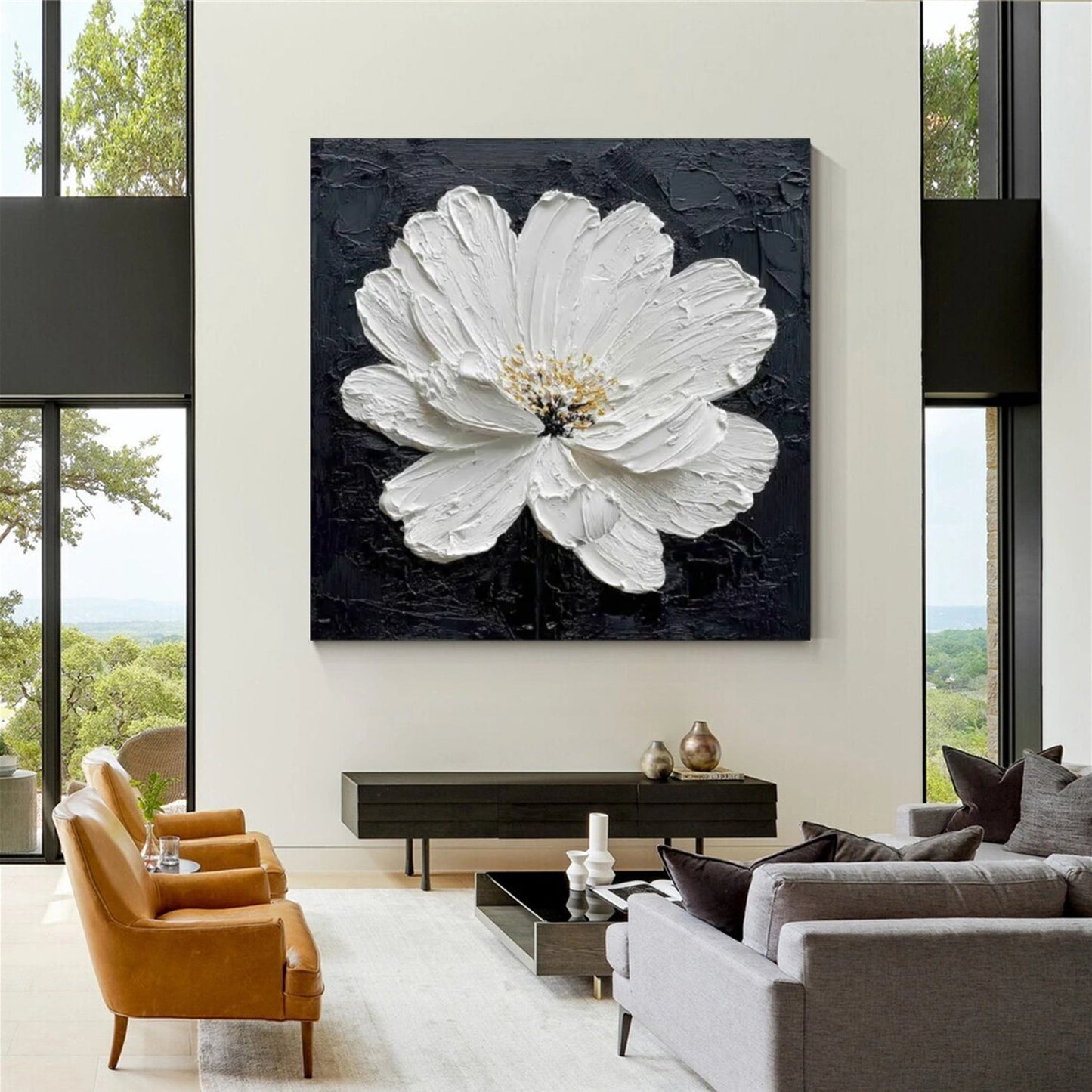 Ivory Bloom Textured Floral Painting