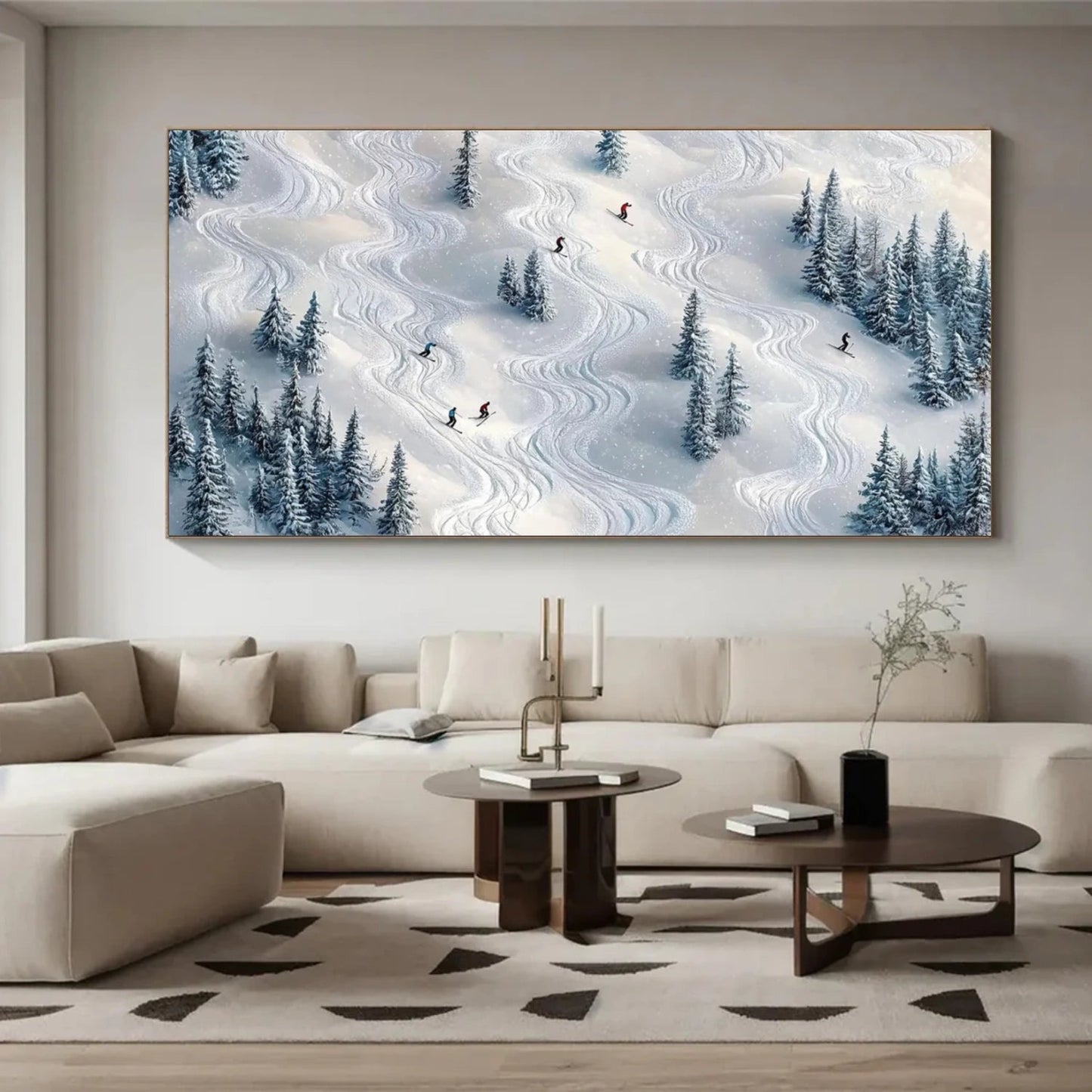 Snow Trail Rhythm – Winter Ski Landscape Painting