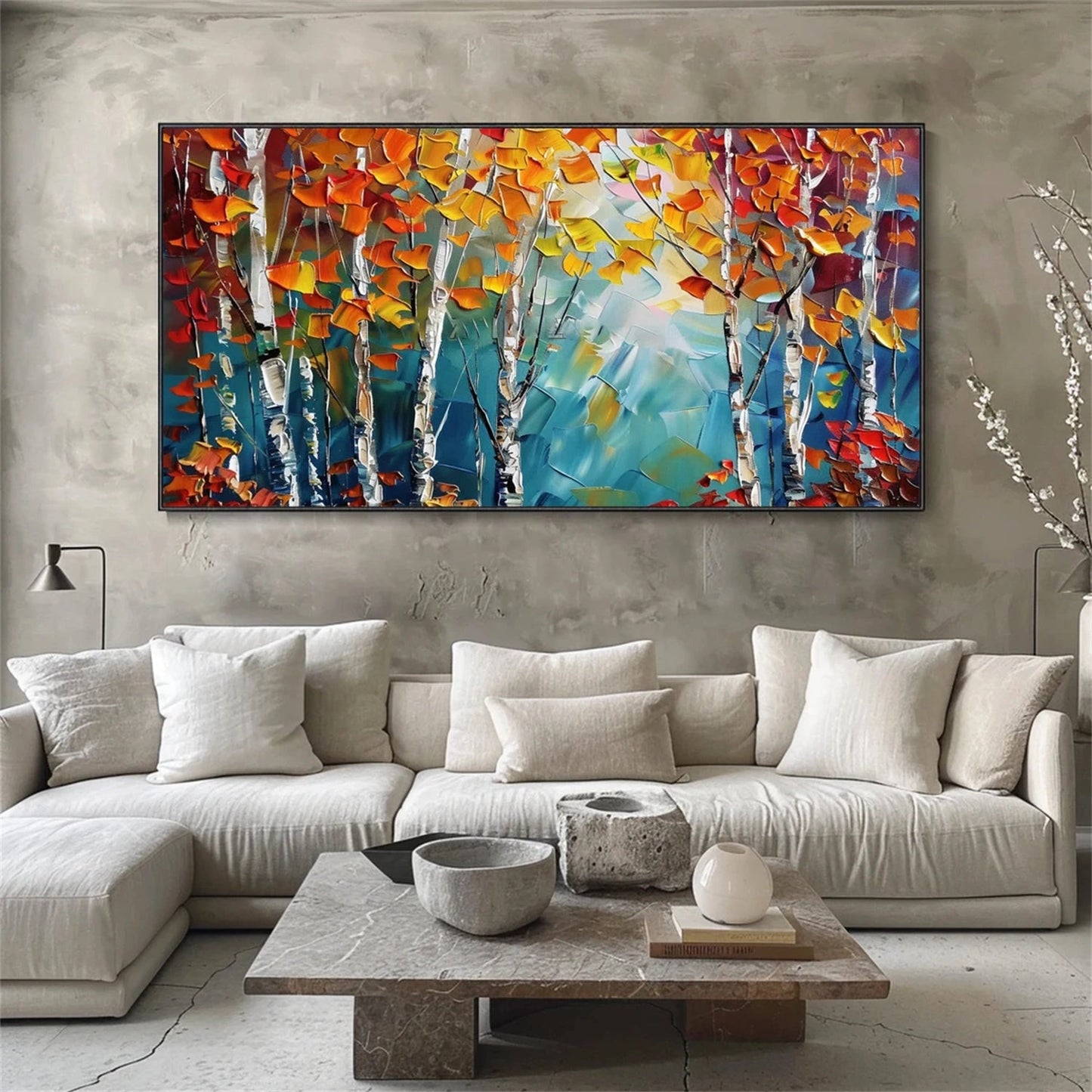 Amber Whisper Birch Forest Painting