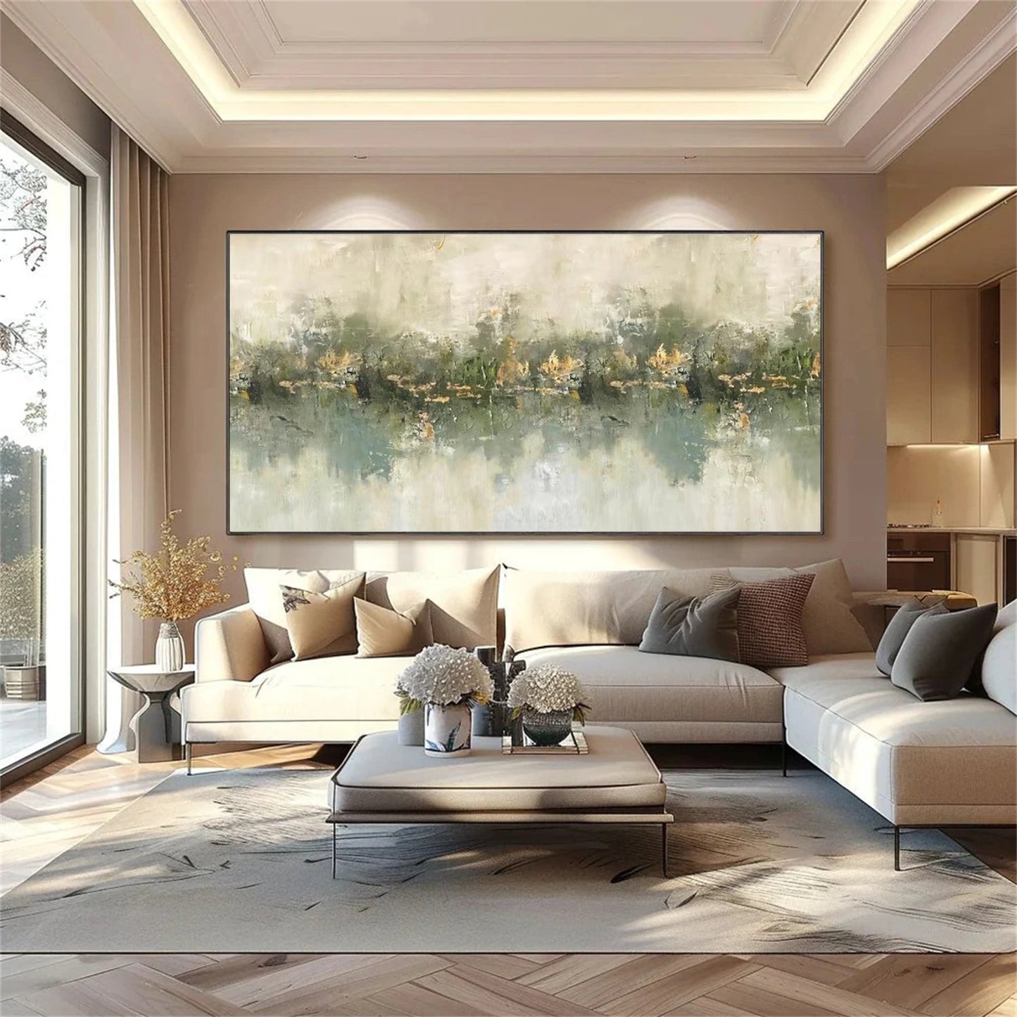 Mist Horizon Green Abstract Painting