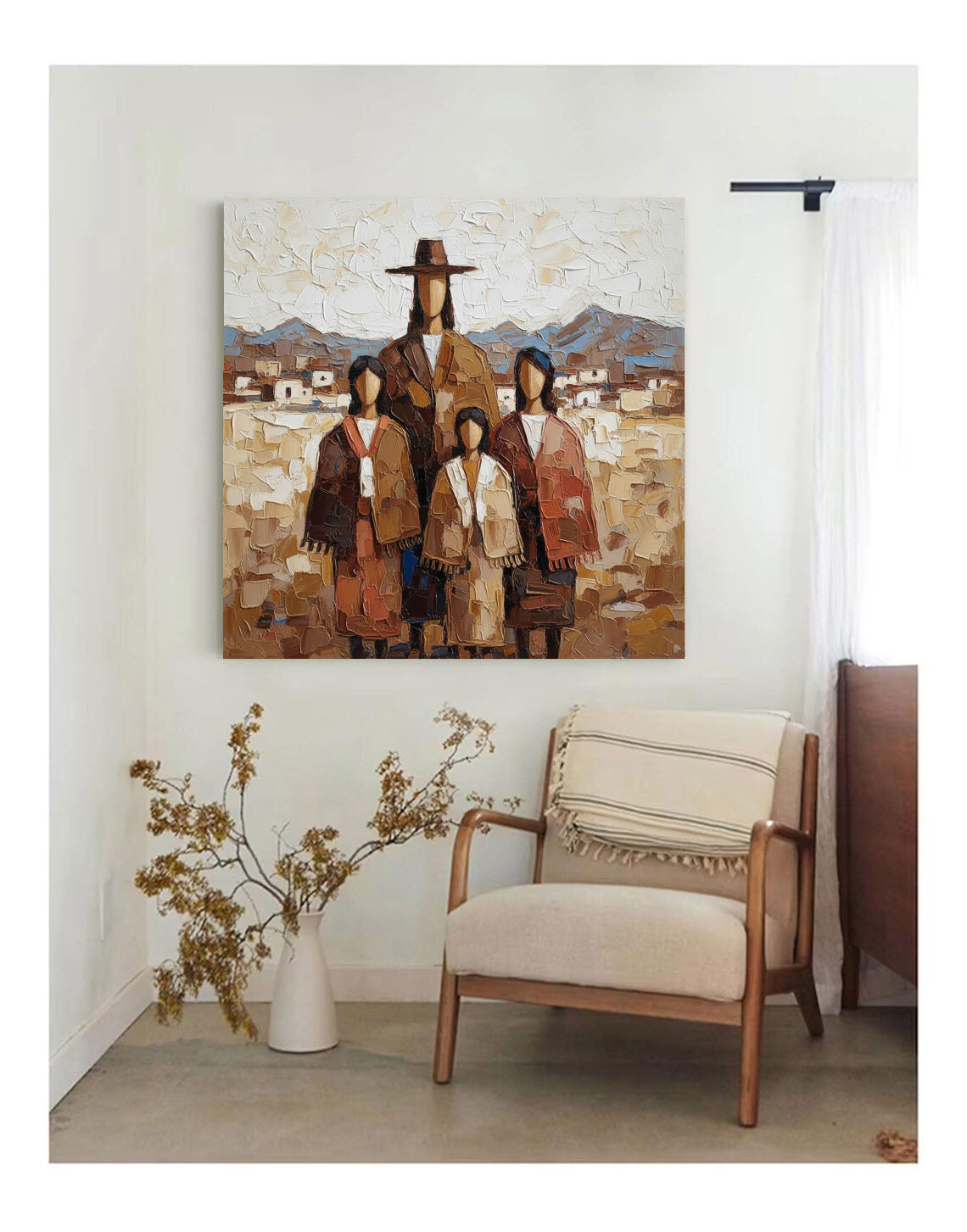 Heritage Family Portrait – Textured Cultural Figurative Painting