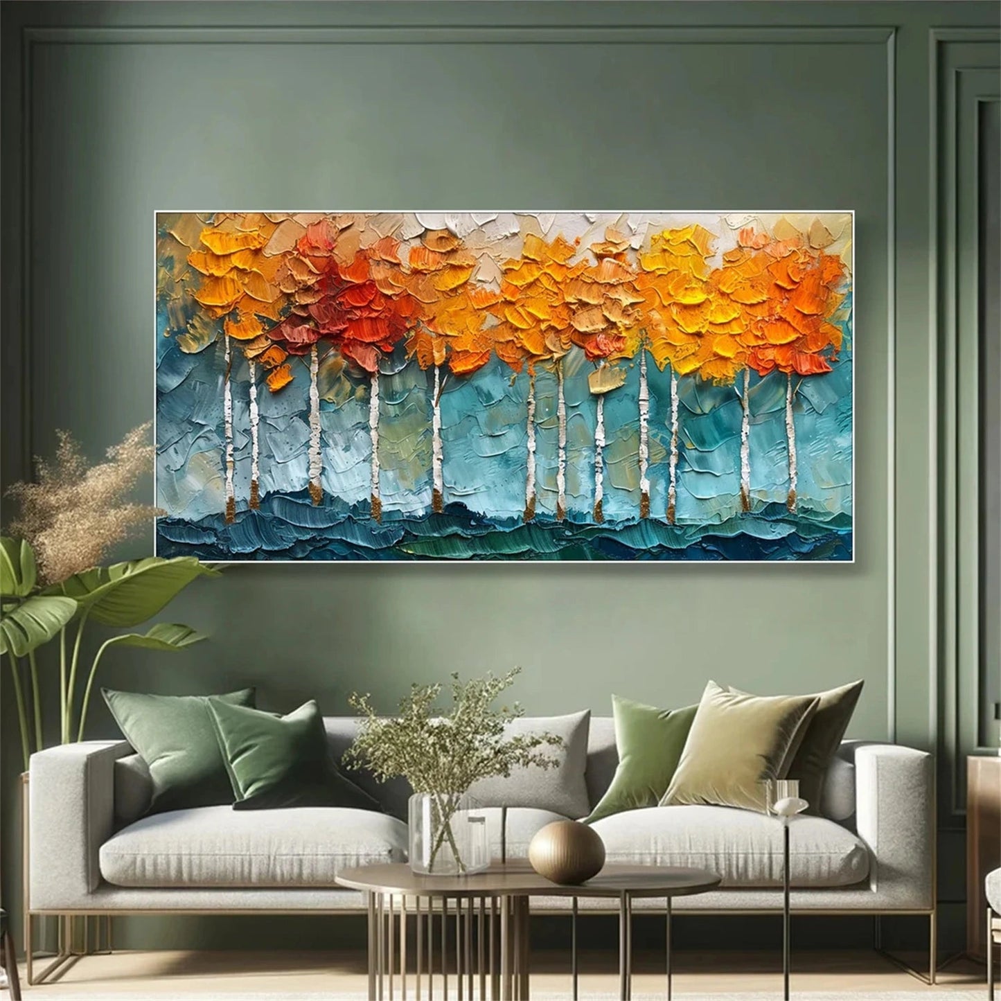 Golden Canopy Birch Abstract Painting