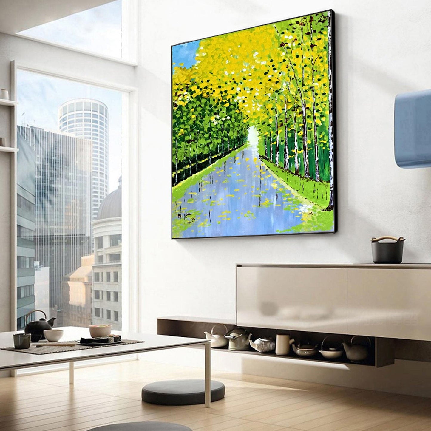 Golden Pathway Forest Landscape Painting