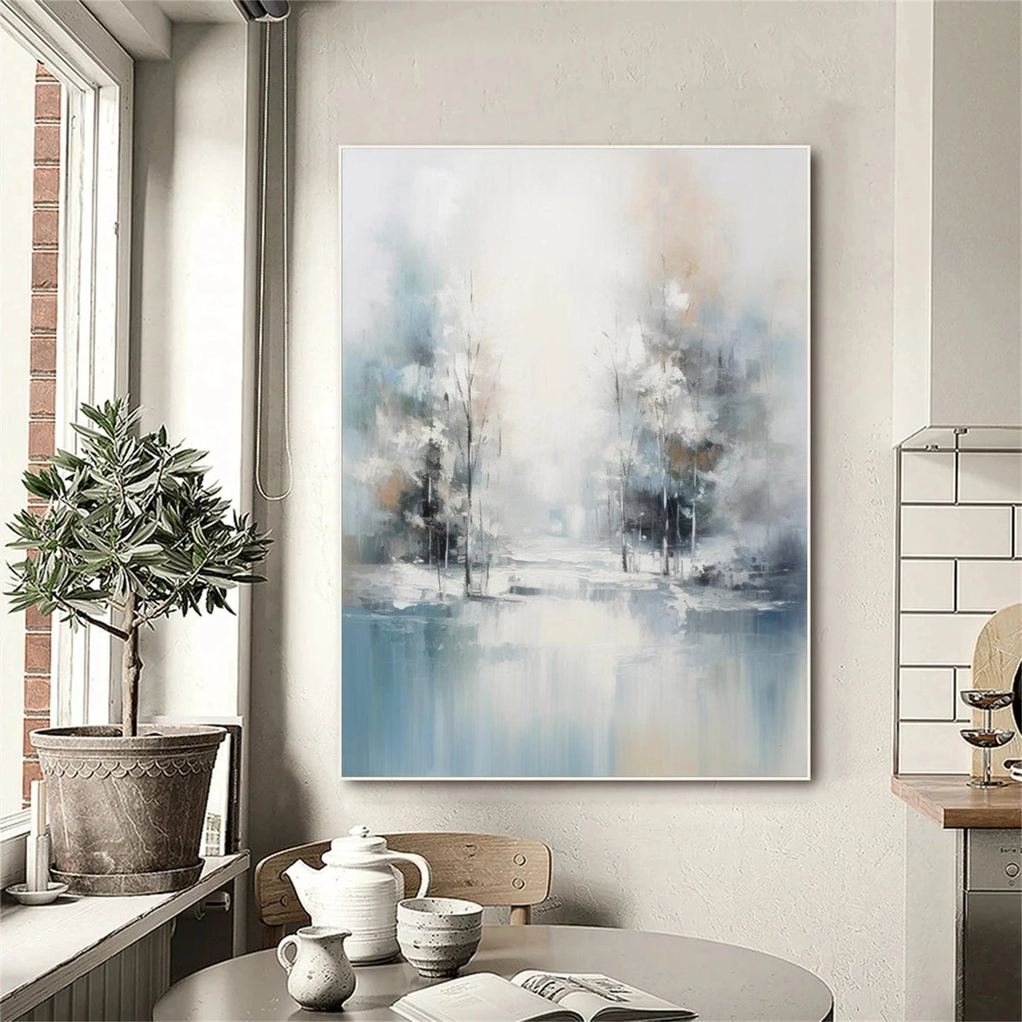 Silent Morning Mist Lake Abstract Painting