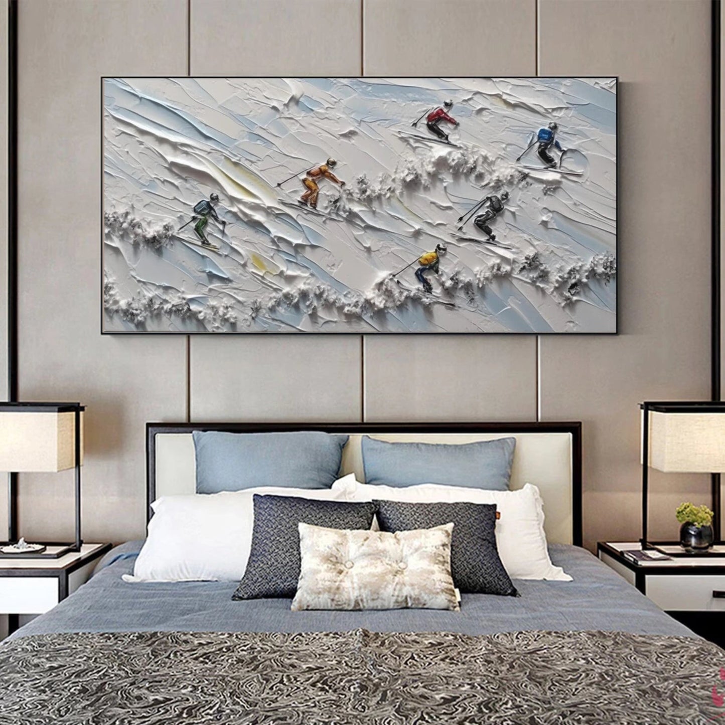 Powder Rush – Skiers Textured Winter Painting