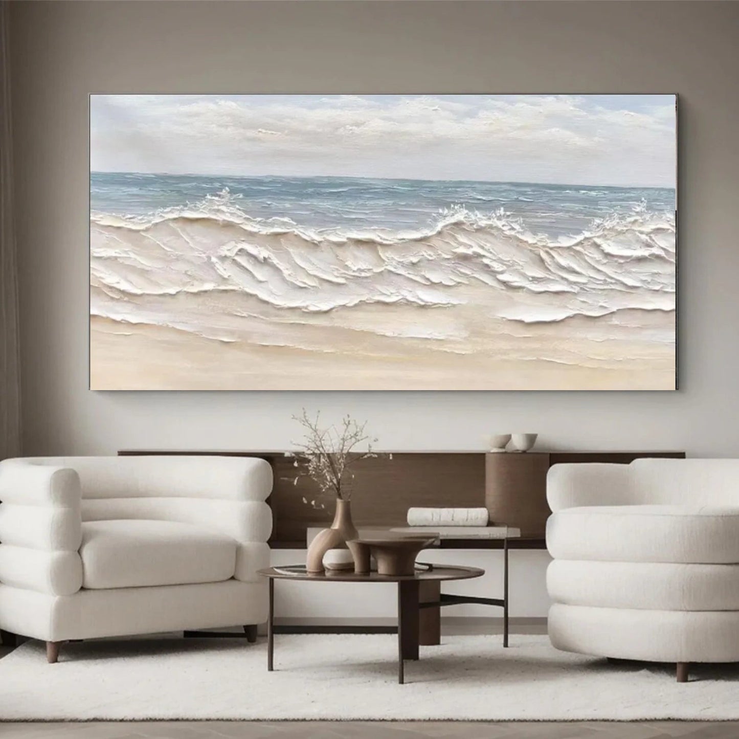 Creamy Shoreline Waves – Textured Coastal Painting