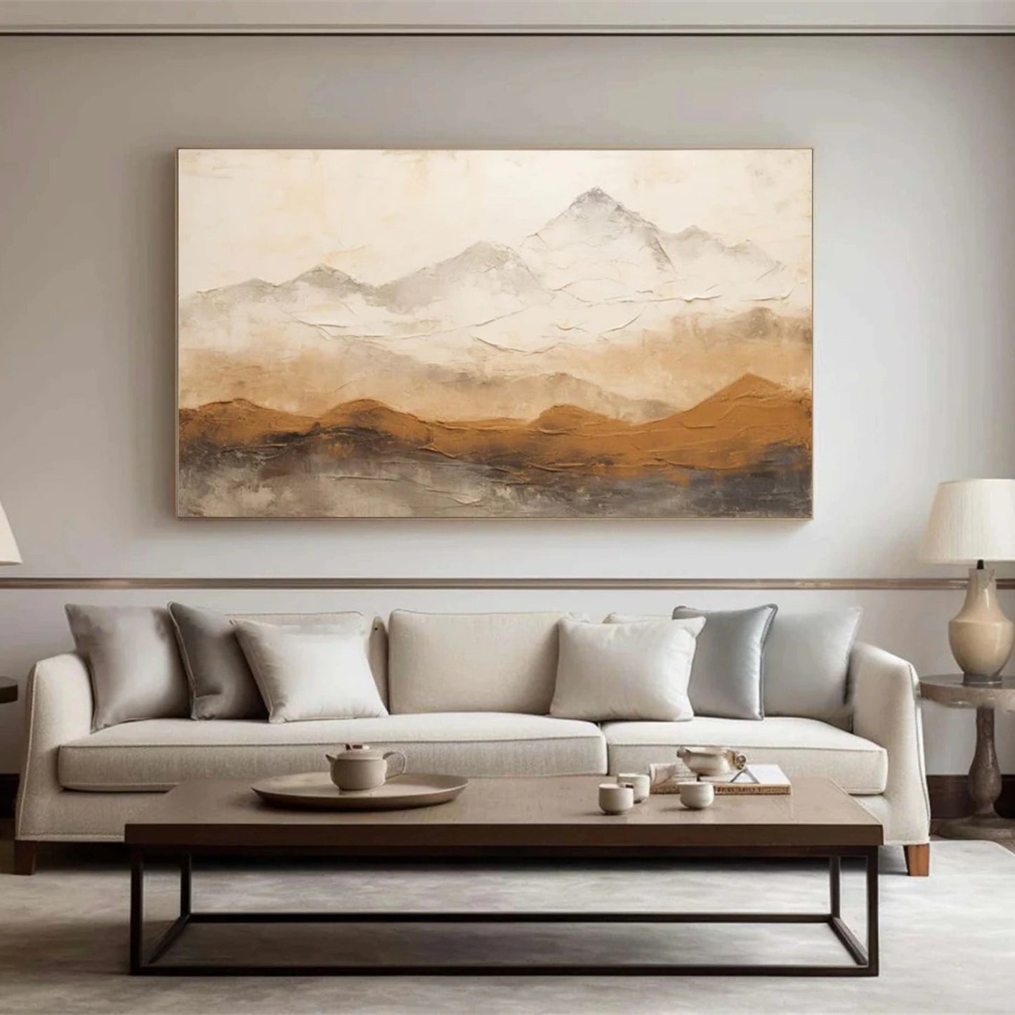 Golden Mist Mountain Textured Painting
