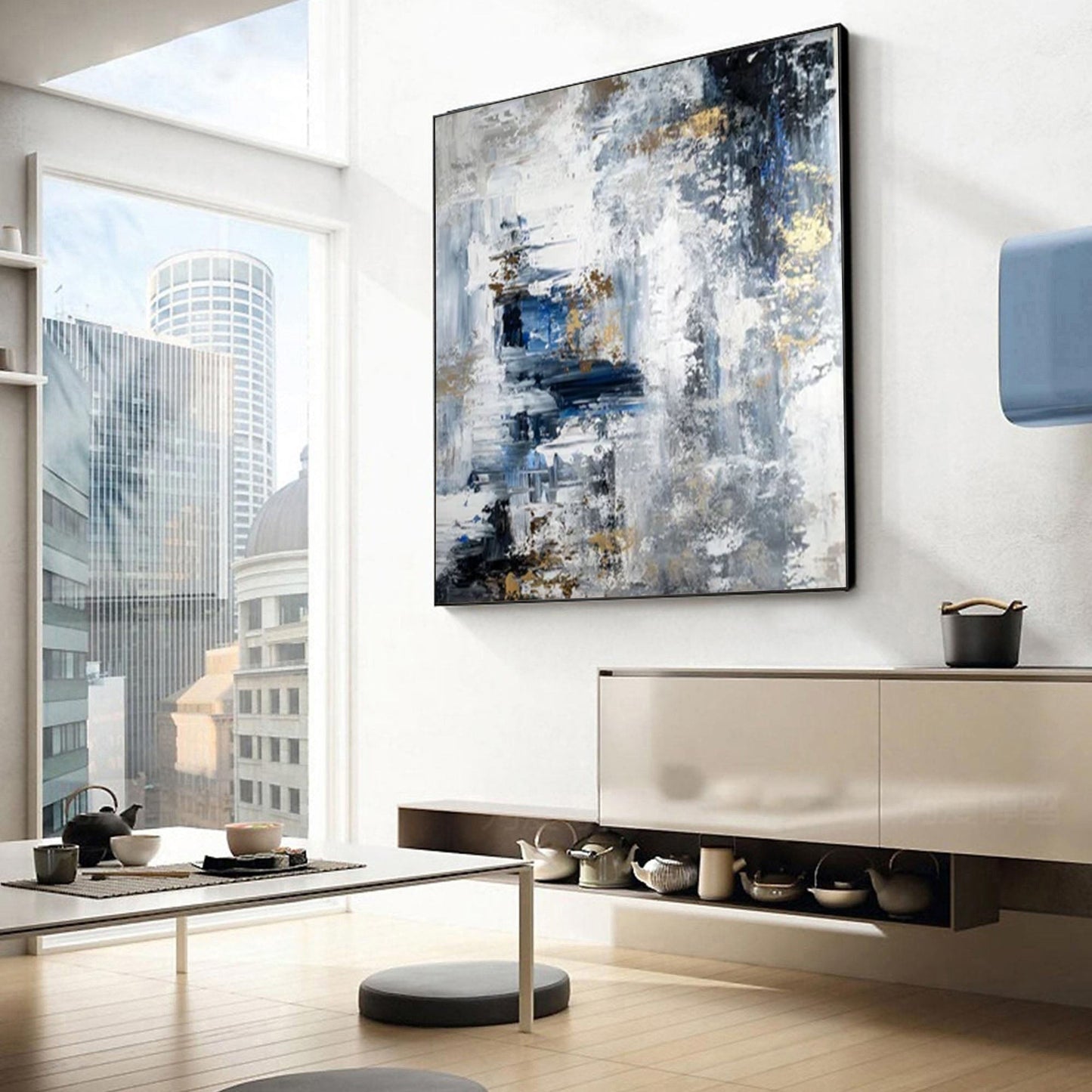 Silver Tide Blue Abstract Painting