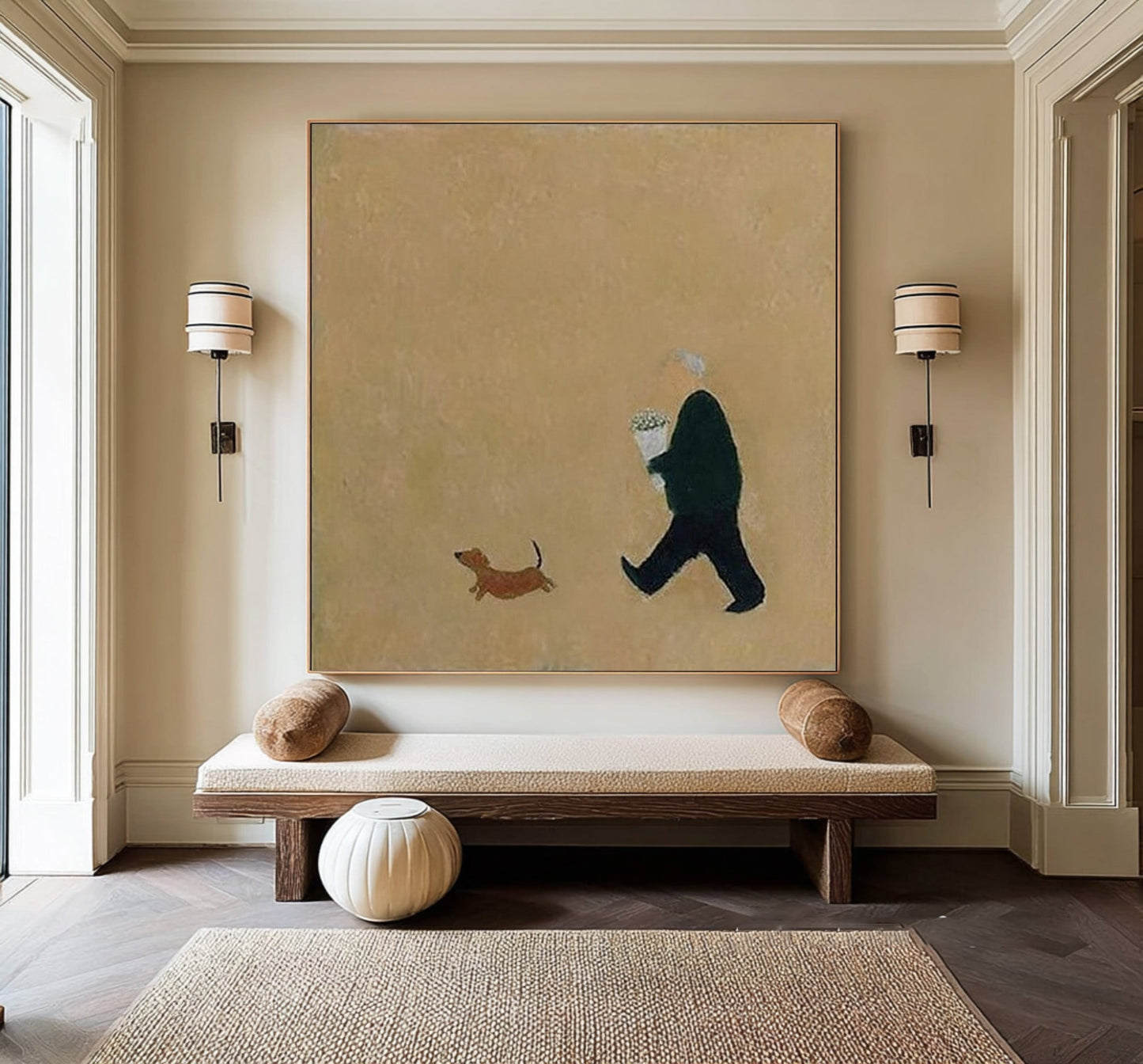 Bouquet & Little Dog Minimalist Painting