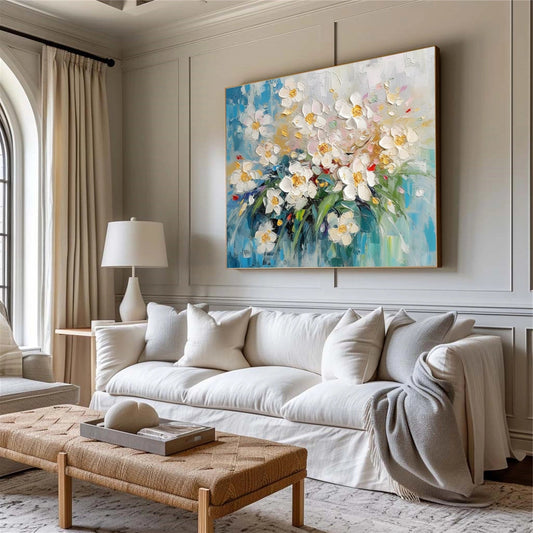 Morning Light White Floral Abstract Painting