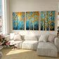 Golden Leaves Birch Forest Triptych Painting Set of 3