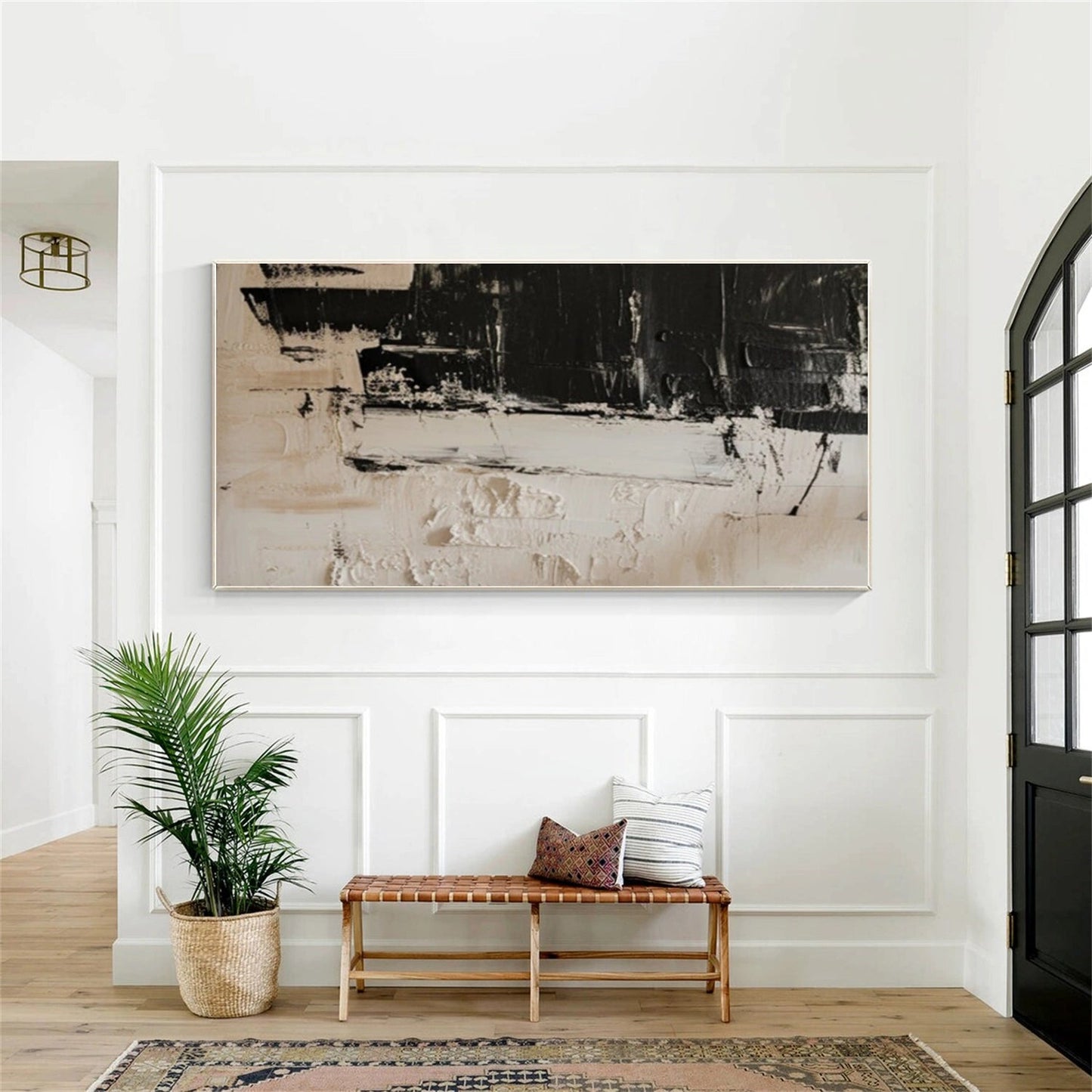 Midnight Strata Black Beige Abstract Painting