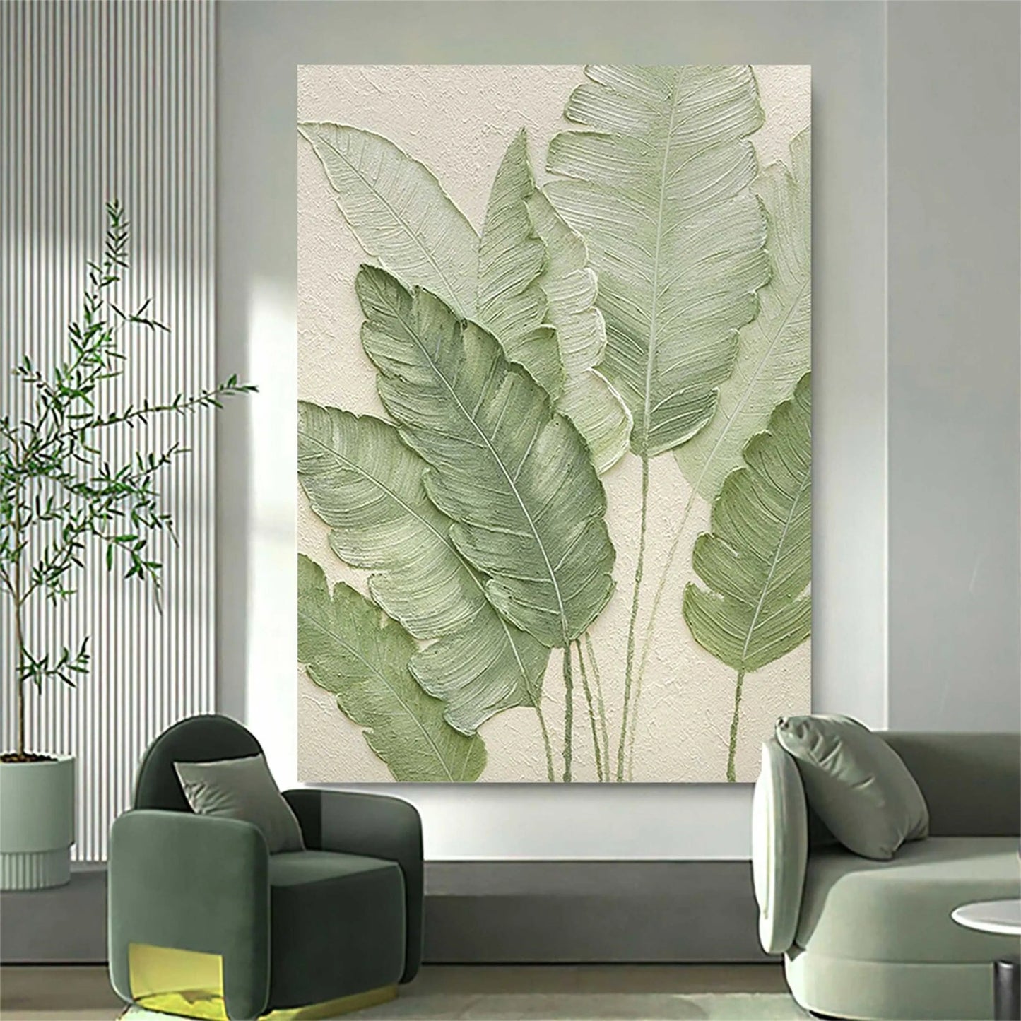 Soft Sage Botanical Leaf Abstract Painting